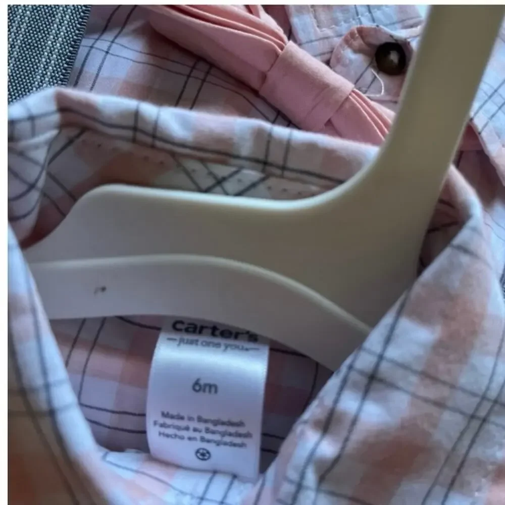 Carters Baby Boy‎ 3M Outfit Plaid Shirt Gray Suspenders Pants Set NWT